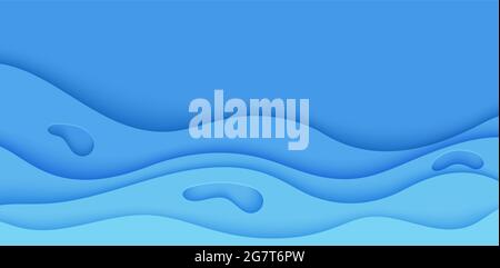 Blauer abstrakter Hintergrund im Papierschnitt-Stil. Papierschichten gewelltes Wasser für den Welttag der Ozeane am 8. Juni. Vector Earth Poster Vorlage, Ökologie Broschüren Stock Vektor