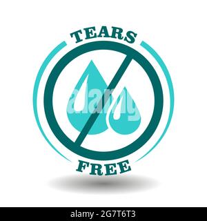 Einfaches Vektor-Rundlogo No Tears, Tears Free Icon für schonende Pflege kosmetische Produkte mit Softformel-Zeichen. Symbol für verbotene Flüssigkeitstropfen in b Stock Vektor