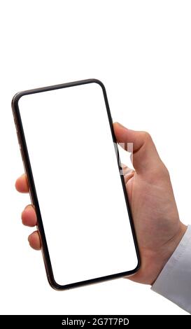 Smartphone isoliert auf weißem Hintergrund. Bereit zum Nachfüllen. Mockup Bild Smartphone. Stockfoto