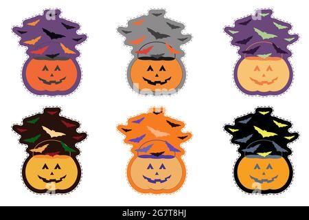 Kürbis Eimer Sticker Pack für Halloween. Stock Vektor