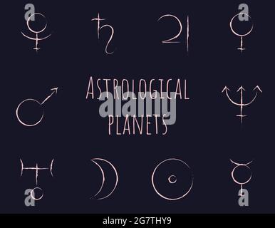 Astrologischer Planet Handgezeichnete Pinselstrich-Symbole Stock Vektor