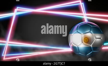 Fußball in Fahnenfarben auf abstraktem Neonhintergrund. Argentinien. 3D-Bild Stockfoto