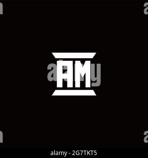 AM-Logo Initial Letter Monogram mit Säule Form Design-Vorlage in schwarzem Hintergrund isoliert Stock Vektor