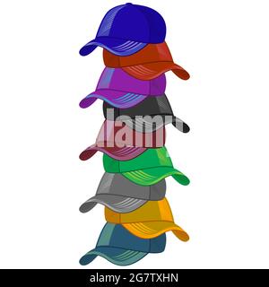 Satz farbiger Baseballkappen auf weißem Hintergrund Stock Vektor