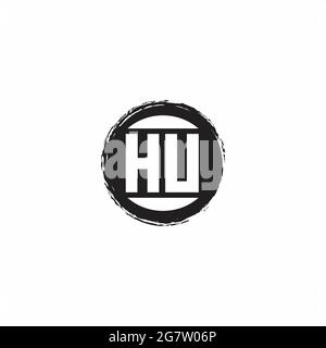 HU Logo Initial Letter Monogram mit abstrakter kreisförmiger Designvorlage isoliert auf weißem Hintergrund Stock Vektor