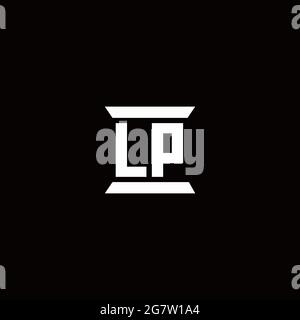 LP-Logo Initial Letter Monogramm mit Säule Form Design-Vorlage isoliert auf schwarzem Hintergrund Stock Vektor