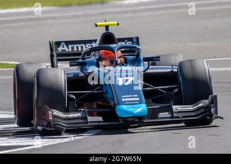 Silverstone Circuit, Silverstone, Northamptonshire, Großbritannien. Juli 2021. F2 großer Preis von Großbritannien, freies Training; Marcus Armstrong in seiner DAMS Dallara F2 2018 Credit: Action Plus Sports/Alamy Live News Stockfoto