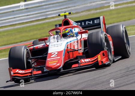 Silverstone Circuit, Silverstone, Northamptonshire, Großbritannien. Juli 2021. F2 großer Preis von Großbritannien, freies Training; Oscar Piastri in seinem Prema Racing Dallara F2 2018 Credit: Action Plus Sports/Alamy Live News Stockfoto