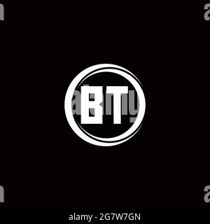 BT-Logo Anfangsbuchstabenmonogramm mit kreisförmigen Scheibe abgerundete Designvorlage isoliert auf schwarzem Hintergrund Stock Vektor