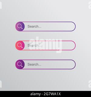 Vektorelement für die Schaltfläche „Suchleiste“, flaches Design. Vektorgrafik-Leiste mit buntem Verlauf oder Farbübergang für Ihre brillante Suche Stock Vektor
