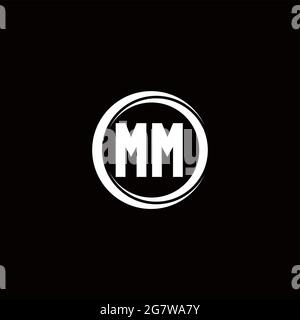 MM-Logo Initial Letter Monogramm mit Kreis Scheibe abgerundeten Design-Vorlage isoliert auf schwarzem Hintergrund Stock Vektor
