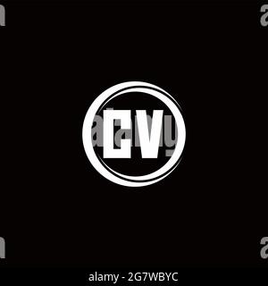 CV-Logo Initial Letter Monogramm mit Kreis Scheibe abgerundeten Design-Vorlage isoliert auf schwarzem Hintergrund Stock Vektor