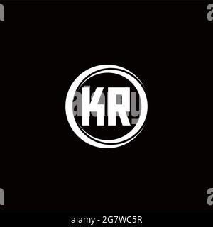 KR Logo Initial Letter Monogramm mit Kreis Scheibe abgerundete Design-Vorlage isoliert auf schwarzem Hintergrund Stock Vektor