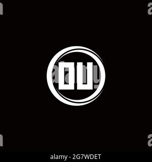 OU Logo Initial Letter Monogramm mit Kreis Scheibe abgerundeten Design-Vorlage isoliert auf schwarzem Hintergrund Stock Vektor