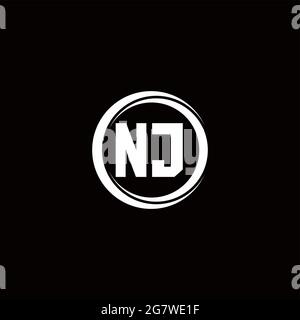 NJ Logo Initial Letter Monogram mit kreisförmigen Scheibe abgerundete Design-Vorlage isoliert auf schwarzem Hintergrund Stock Vektor