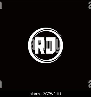 RJ-Logo Initial Letter Monogramm mit Kreis Scheibe abgerundeten Design-Vorlage isoliert auf schwarzem Hintergrund Stock Vektor