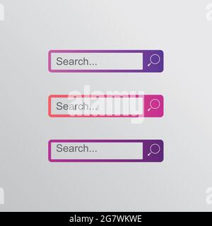 Vektorelement für die Schaltfläche „Suchleiste“, flaches Design. Vektorgrafik-Leiste mit buntem Verlauf oder Farbübergang für Ihre brillante Suche Stock Vektor