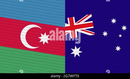 Australien und Aserbaidschan zwei Half Flags zusammen Stofftextur Illustration Stockfoto