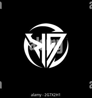 KQ-Logo mit dreieckiger Form und runder kreisförmiger Designvorlage isoliert auf schwarzem Hintergrund Stock Vektor