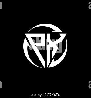 PX-Logo mit dreieckiger Form und runder kreisförmiger Designvorlage isoliert auf schwarzem Hintergrund Stock Vektor