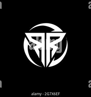 RR-Logo mit dreieckiger Form und runder kreisförmiger Designvorlage, isoliert auf schwarzem Hintergrund Stock Vektor