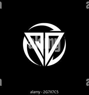QO-Logo mit dreieckiger Form und runder kreisförmiger Designvorlage isoliert auf schwarzem Hintergrund Stock Vektor