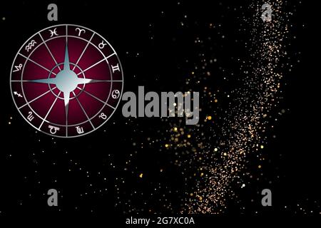 Konzeptioneller Hintergrund mit zodiakalen Zeichen Stockfoto