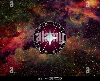 Konzeptioneller Hintergrund mit zodiakalen Zeichen Stockfoto