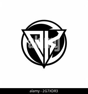 QK-Logo mit dreieckiger Form und runder kreisförmiger Designvorlage isoliert auf weißem Hintergrund Stock Vektor