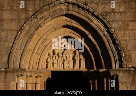 Detalle de la Iglesia de Santa María la Mayor de Iria Flavia; antigua Colegiata Stockfoto