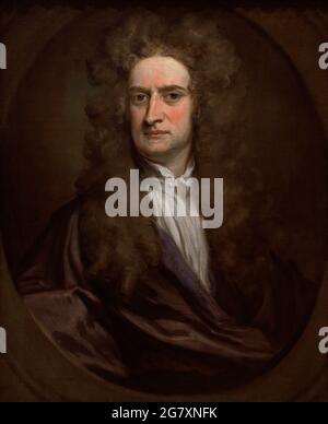 Isaac Newton (1642-1727). Englischer Physiker und Mathematiker. Porträt von Sir Godfrey Kneller (1646-1723). Öl auf Leinwand (75,6 x 62,2 cm), 1702. National Portrait Gallery. London, England, Vereinigtes Königreich. Stockfoto