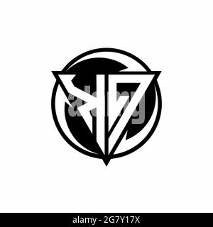 KQ-Logo mit dreieckiger Form und runder kreisförmiger Designvorlage isoliert auf weißem Hintergrund Stock Vektor