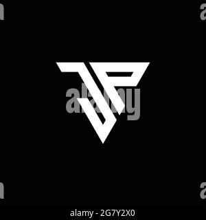 JP Logo Buchstabe Monogramm mit Dreieck-Form Design-Vorlage auf schwarzem Hintergrund isoliert Stock Vektor