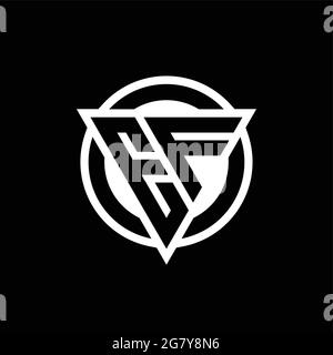 EF-Logo mit negativer Dreiecksform und kreisrunder Designvorlage auf schwarzem Hintergrund isoliert Stock Vektor