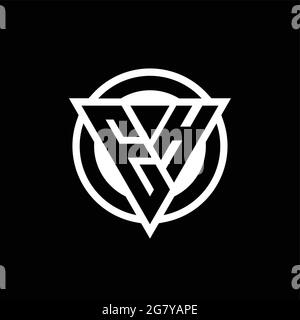 Eh-Logo mit negativer Dreiecksform und runder kreisförmiger Designvorlage auf schwarzem Hintergrund isoliert Stock Vektor