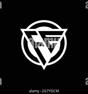 FE-Logo mit negativer Dreiecksform und runder kreisförmiger Designvorlage auf schwarzem Hintergrund isoliert Stock Vektor