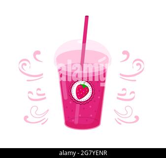 Realistisches Kunststoffglas mit rotem Saft oder Smoothies und Stroh. Vektorgrafik Stock Vektor