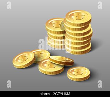 3d realistische Vektor-Symbol von goldenen Haufen von Münzen. Stock Vektor