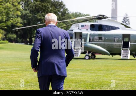 US-Präsident Joe Biden verlässt das Weiße Haus für ein Wochenende in Cape David in Washington, DC, USA. Juli 2021. Quelle: SIPA USA/Alamy Live News Stockfoto