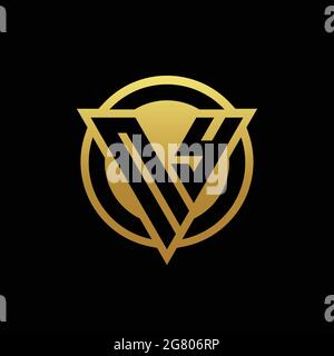 NY-Logo-Monogramm mit Dreieck-Form und Kreis abgerundeten Stil isoliert auf Goldfarben und schwarzem Hintergrund Design-Vorlage Stock Vektor