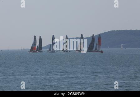 SailGP Racing Yachts in Plymouth UK Stockfoto