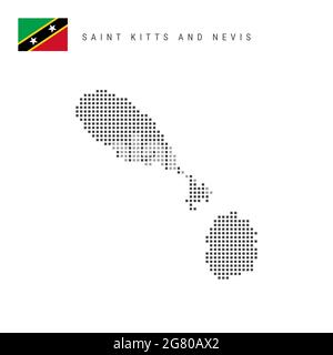 Karte mit quadratischen Punkten von St. Kitts und Nevis. St. Christopher und Nevis gepunktete Pixelkarte mit Nationalflagge isoliert auf weißem Hintergrund. illust Stockfoto