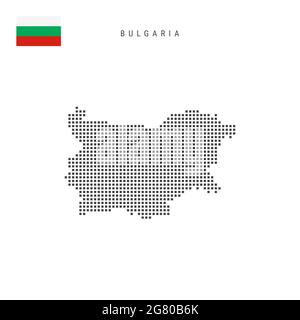 Karte mit quadratischen Punkten von Bulgarien. Bulgarische gepunktete Pixelkarte mit Nationalflagge isoliert auf weißem Hintergrund. Illustration. Stockfoto