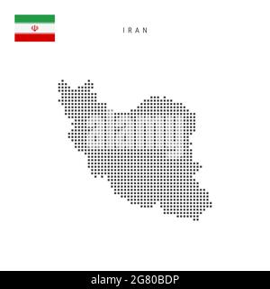 Quadratische Punkte Musterkarte des Iran. Iranische gepunktete Pixelkarte mit Nationalflagge isoliert auf weißem Hintergrund. Illustration. Stockfoto