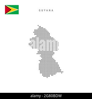 Quadratische Punkte Musterkarte von Guyana. Guyanische gepunktete Pixelkarte mit Nationalflagge isoliert auf weißem Hintergrund. Illustration. Stockfoto