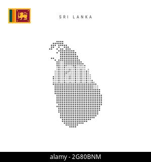 Karte mit quadratischen Punkten von Sri Lanka. srilankische gepunktete Pixelkarte mit Nationalflagge isoliert auf weißem Hintergrund. Illustration. Stockfoto