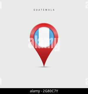 Teardrop-Kartenmarkierung mit Flagge Guatemalas. Guatemaltekische Flagge in die Ortskarte PIN eingefügt. Illustration isoliert auf hellgrauem Hintergrund. Stockfoto