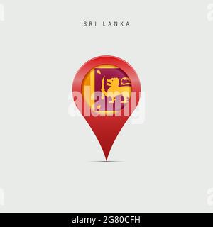 Teardrop-Kartenmarkierung mit Flagge von Sri Lanka. Sri-lankische Flagge in die Ortskennkarte Pin eingefügt. Illustration isoliert auf hellgrauem Hintergrund. Stockfoto