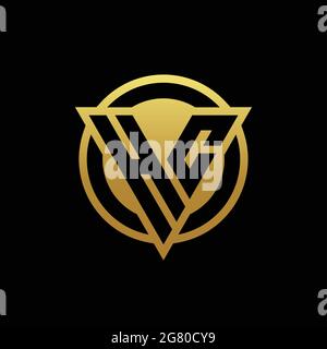 HC-Logo-Monogramm mit Dreieck-Form und Kreis abgerundeten Stil isoliert auf Goldfarben und schwarzem Hintergrund Design-Vorlage Stock Vektor