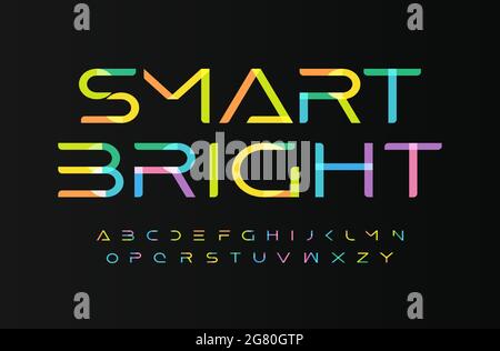 Mehrfarbige Buchstaben in heller Schrift. Kinder geben für digitales festliches Logo, Kinder-IT-Event-Überschrift, intelligente Bildung, Technologie und Kunst ein Stock Vektor